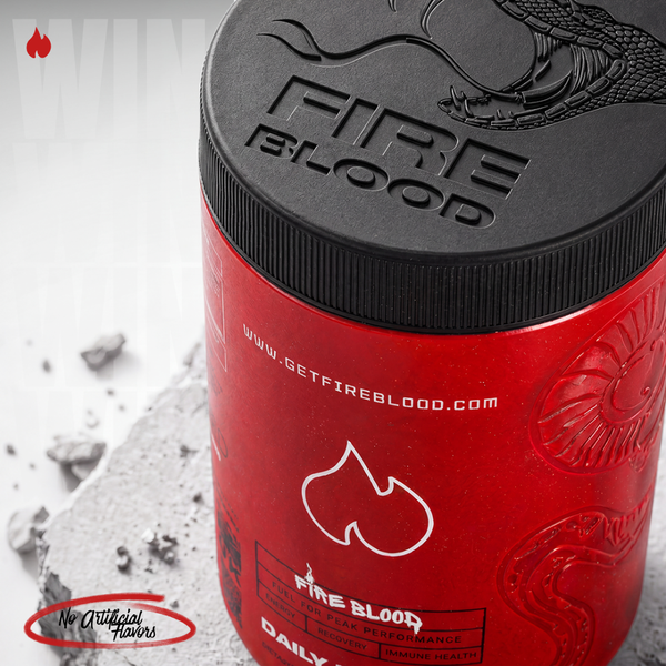 Fireblood lid embossing and red flame branding detail