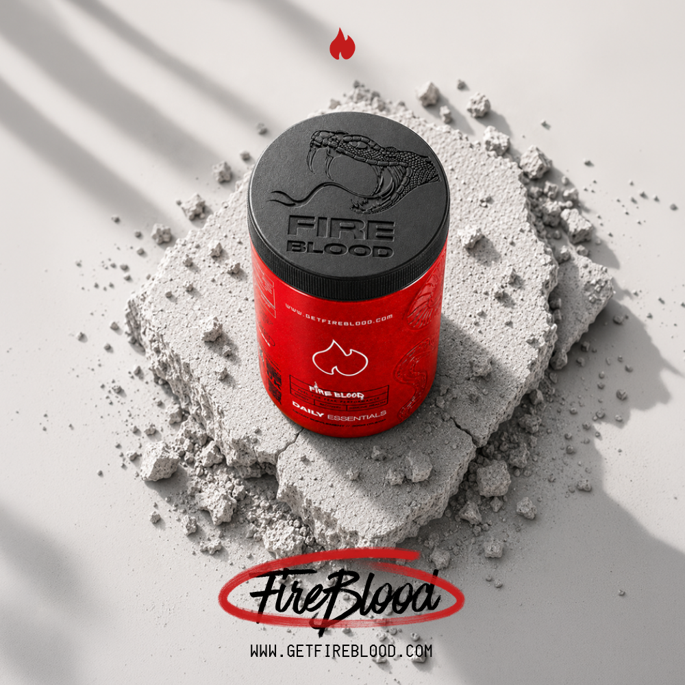 Fireblood unflavored daily essentials tub on grey powder