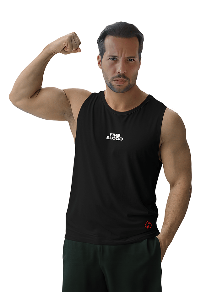 FIREBLOOD Vest Black front view Fireblood men's t shirt