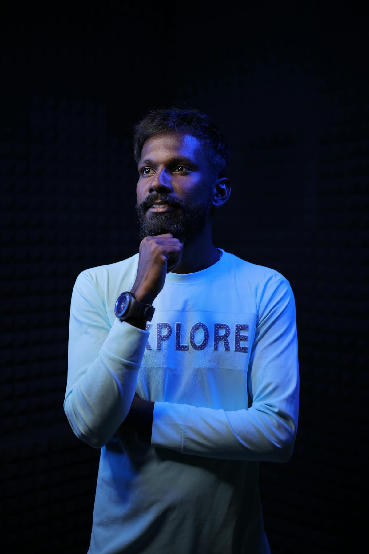 man thinking concentration dark